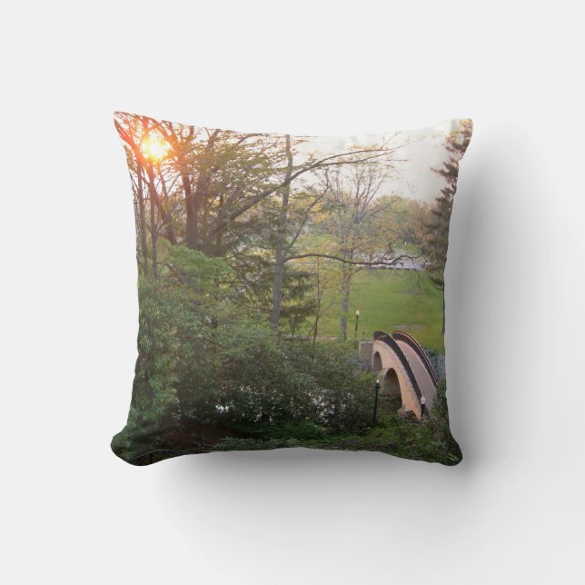 Rainbow Bridge Sunset at Grove City College Throw Pillow (Front)