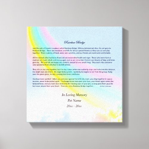 Rainbow Bridge Sympathy Wrapped Canvas MALE Pet Canvas Print