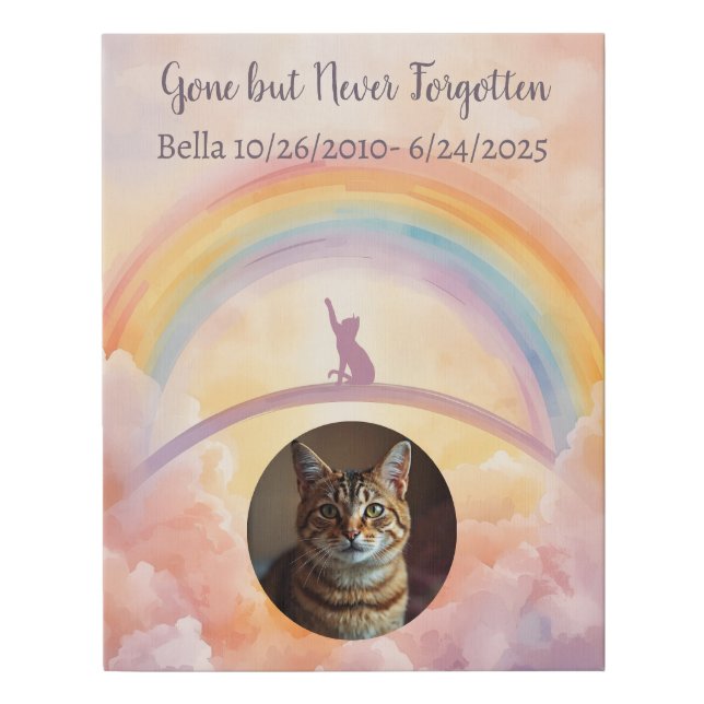 Rainbow Bridge Watercolor Cat Memorial Faux Canvas Print (Front)