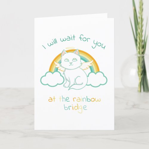 Rainbow Bridge Winged Angel Cat Sympathy Card