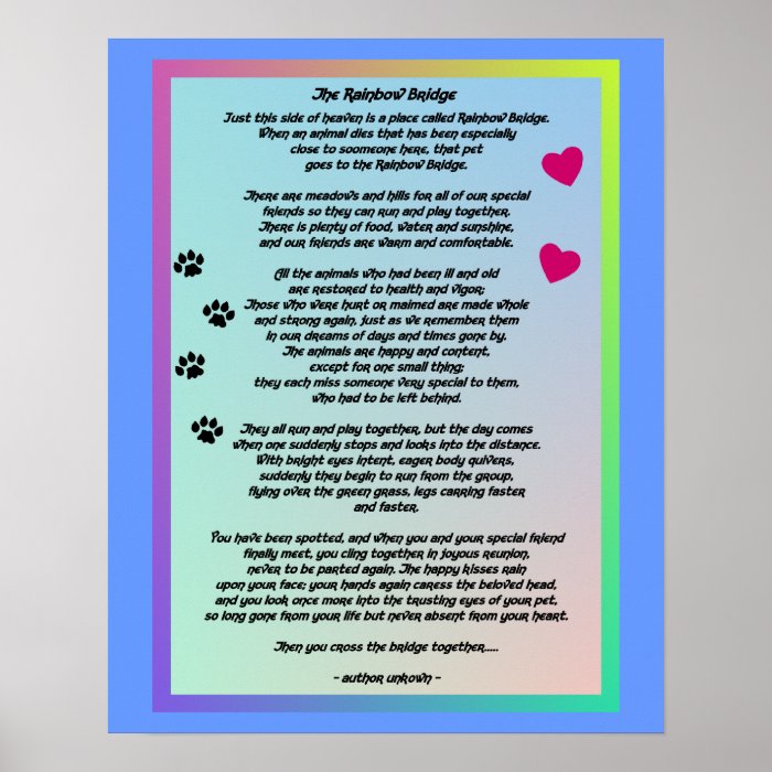 Rainbow Bridge With Paws And Hearts Poster