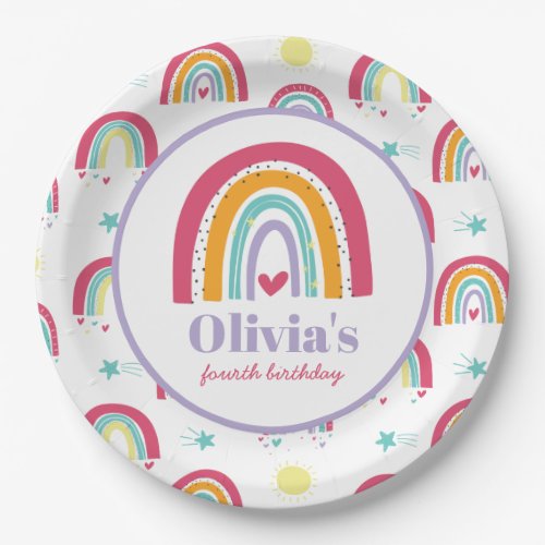 Rainbow Bright Birthday Pink and Purple Party Paper Plates