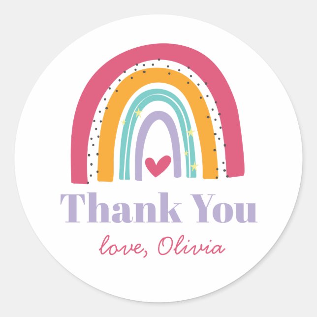 Rainbow Bright Birthday Thank You Favor Classic Round Sticker (Front)