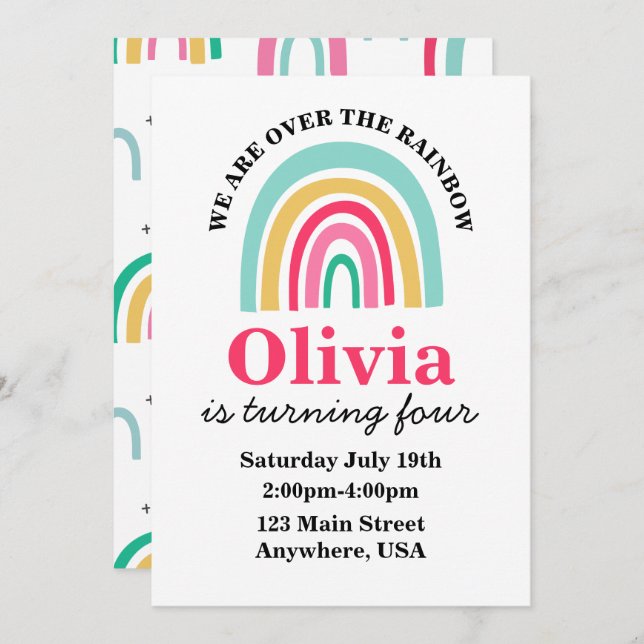 Rainbow bright colors birthday invitation (Front/Back)