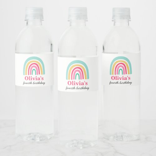 Rainbow bright colors birthday party water bottle label
