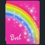 Rainbow bright pink girls named ipad cover<br><div class="desc">Perfect to protect your girls ipad. Add your own girls name to this ipad case. Currently reads Beth. An original bright rainbow with a bright pink sky graphic case is designed by Sarah Trett.</div>
