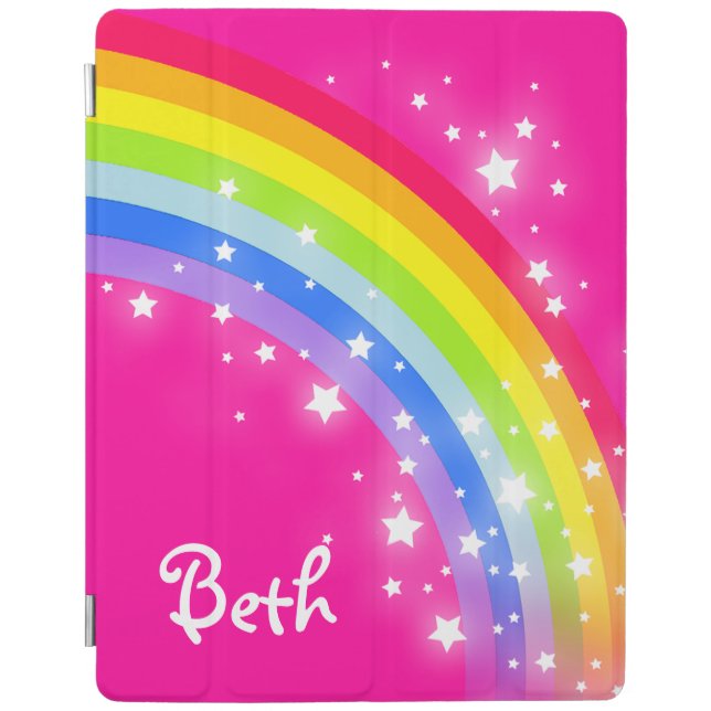Rainbow bright pink girls named ipad cover (Front)
