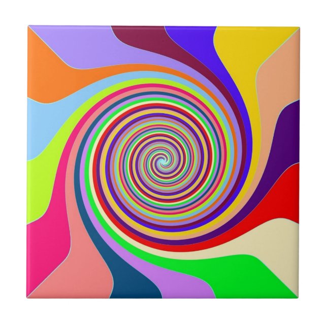 Rainbow bright psychedelic pop art candy swirl ceramic tile (Front)