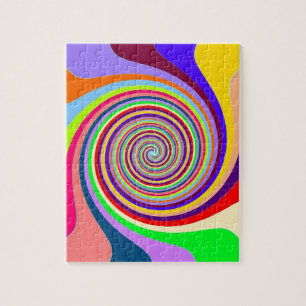 Rainbow bright psychedelic pop art candy swirl jigsaw puzzle