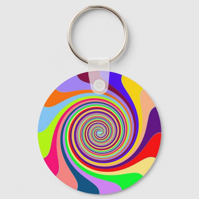 Rainbow bright psychedelic pop art candy swirl keychain (Front)