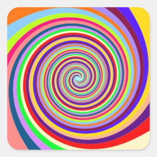 Rainbow bright psychedelic pop art candy swirl square sticker