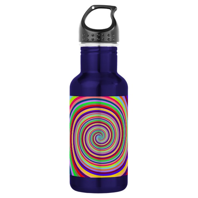 Rainbow bright psychedelic pop art candy swirl water bottle (Front)