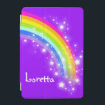 Rainbow bright purple girls named ipad cover<br><div class="desc">Perfect to protect your kid girls ipad screen. Add your name to this ipad case. Currently reads Loretta. This original bright rainbow purple graphic case is designed by Sarah Trett.</div>
