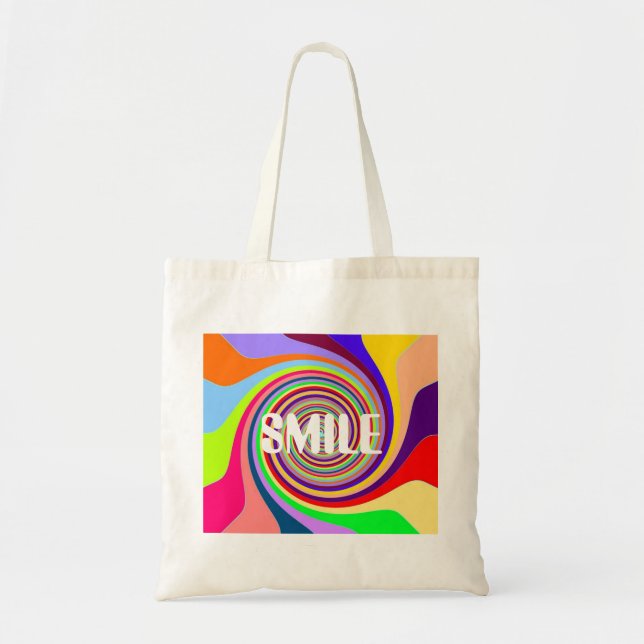 Rainbow bright "Smile" psychedelic swirl Tote Bag (Front)