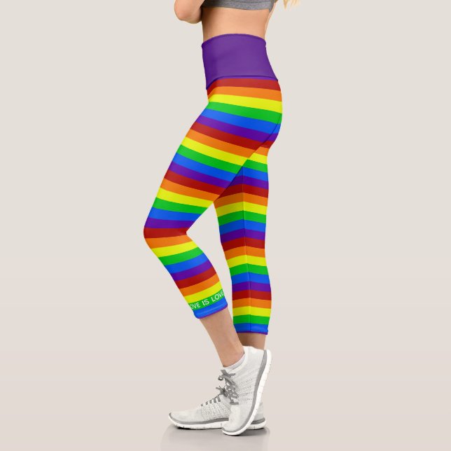 Rainbow Bright Striped Gay Pride Love is Love Capri Leggings (Left)