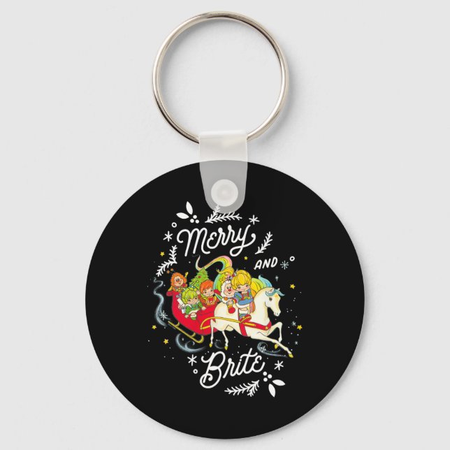Rainbow Brite Christmas Merry And Brite Sleigh Rid Keychain (Front)