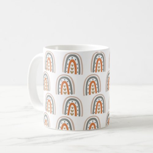 Rainbow brown beige gray modern white coffee mug