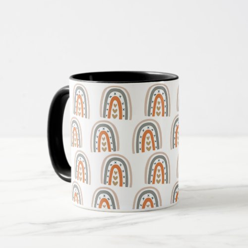 Rainbow brown beige gray modern white girly mug