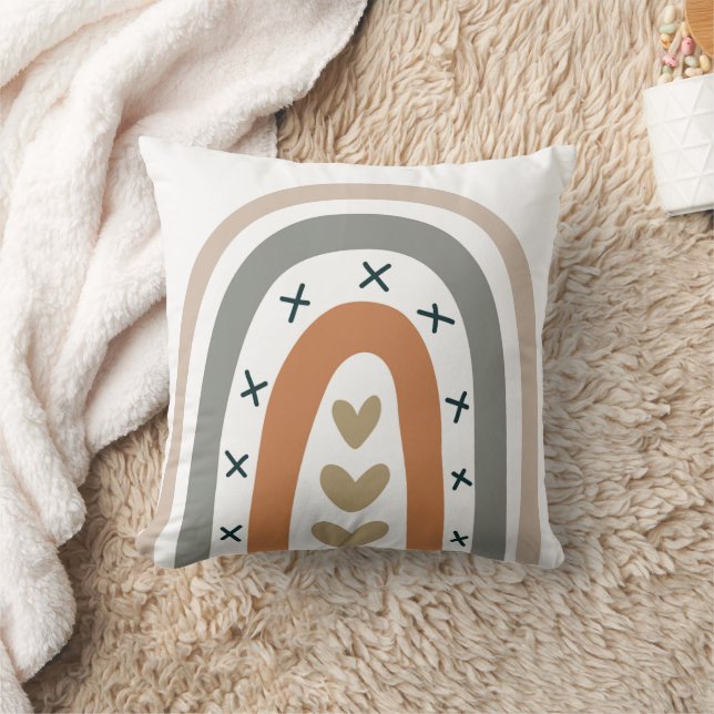 Rainbow brown beige gray modern white muted earth throw pillow (Blanket)