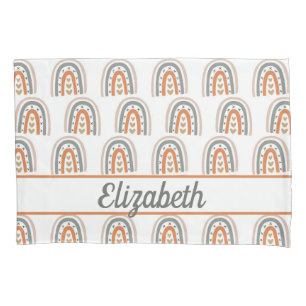 Rainbow brown beige gray monogram nursery pillow case