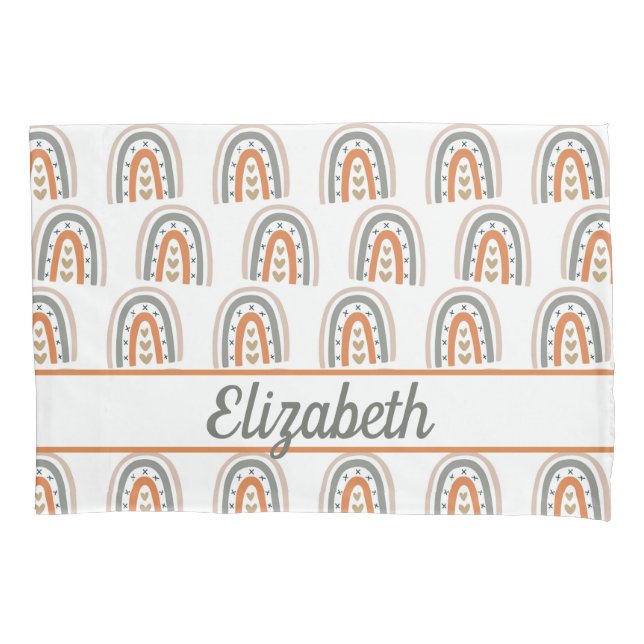 Rainbow brown beige gray monogram nursery pillow case (Front)