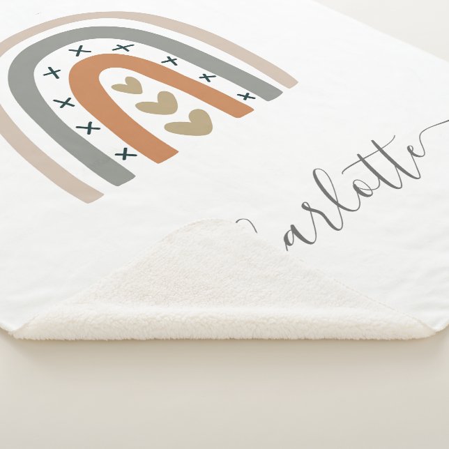 Rainbow brown beige gray white boho nursery cute sherpa blanket (3/4)