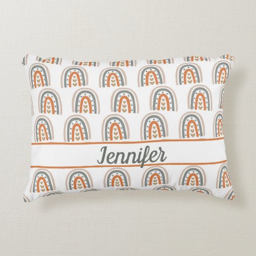 Rainbow brown beige gray white monogram nursery accent pillow