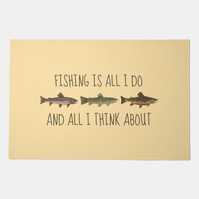 Rainbow Brown Brook Trout Fishing Quote Doormat (Front)