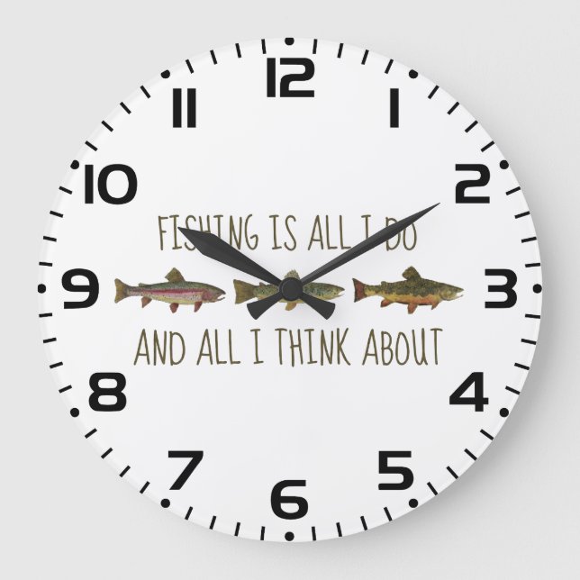 Rainbow Brown Brook Trout Fishing Quote Large Clock (Front)