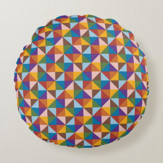 Rainbow, Brown, Pink and Blue Pinwheel Round Pillow