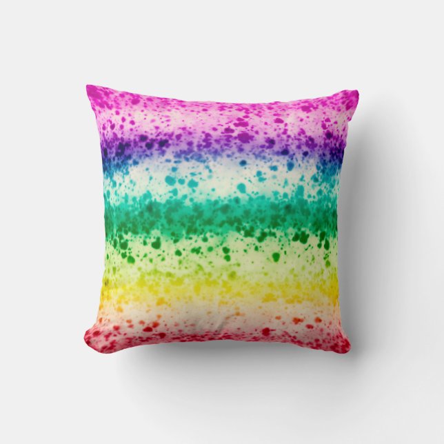 Rainbow Brush Splatter Modern Abstract Art Throw Pillow (Front)