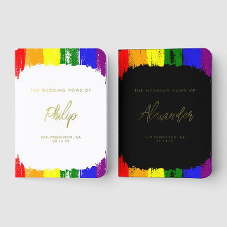 Rainbow Brush Stripes LGBTQ Wedding Foil Vow Books