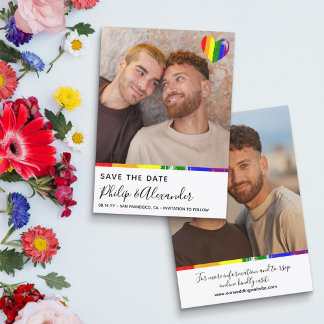 Rainbow Brush Stroke Heart Photo Save the Date