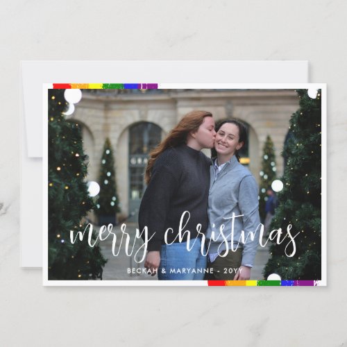 Rainbow Brush Strokes LGBT Merry Christmas Photo Holiday Card