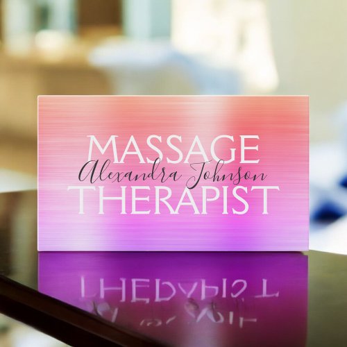 Rainbow Brushed Metal Massage Therapist Business Card