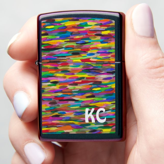 Rainbow Brushstrokes Monogram Zippo Lighter (In Hand)