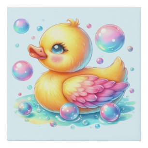 Rainbow Bubble Duck Faux Canvas Print