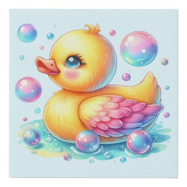 Rainbow Bubble Duck Faux Canvas Print (Front)