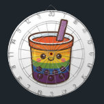 Rainbow Bubble Tea LGBTQ  Pride Dart Board<br><div class="desc">This vibrant sticker features a cheerful bubble tea cup wrapped in the six bright colors of the LGBTQ Pride flag. With a playful, smiling face and black tapioca pearls, it captures a fun and expressive Kawaii aesthetic. The purple straw adds an extra touch of charm, making it a perfect decorative...</div>