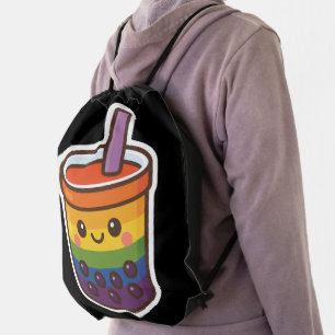 Rainbow Bubble Tea LGBTQ+ Pride Drawstring Bag