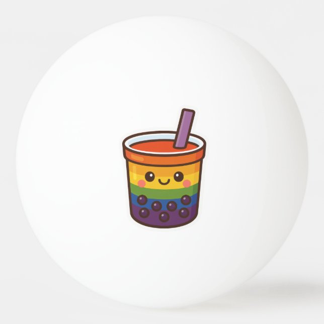 Rainbow Bubble Tea LGBTQ+ Pride Ping Pong Ball (Front)