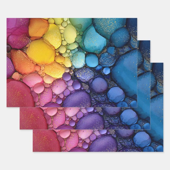 Rainbow Bubble Texture Fluid Art Wrapping Paper Sheets (Set)