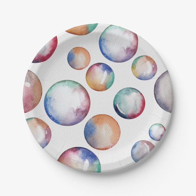 Rainbow Bubbles Party Plates (Front)