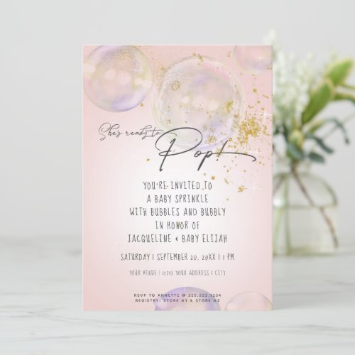 Rainbow Bubbles Ready to Pop Girl Baby Shower Pink Invitation