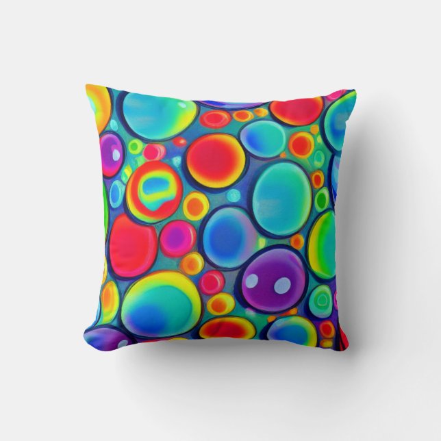 Rainbow Bubbles Throw Pillow (Front)