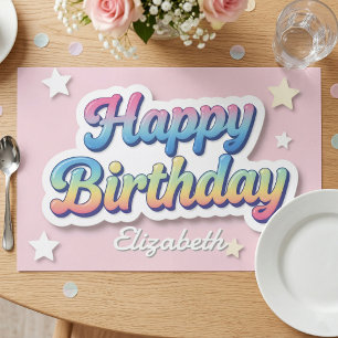 Rainbow Bubbly Letters Birthday Paper Placemat