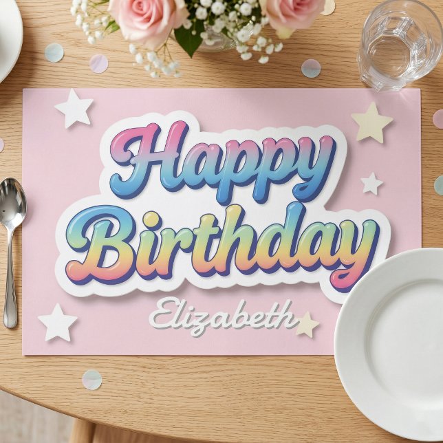 Rainbow Bubbly Letters Birthday Paper Placemat (Creator Uploaded)