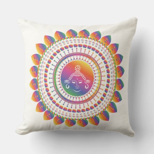 Rainbow Buddha Mandela Throw Pillow