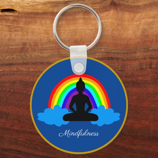 Rainbow Buddha & Mindfulness, Meditation / Yoga Keychain (Front)