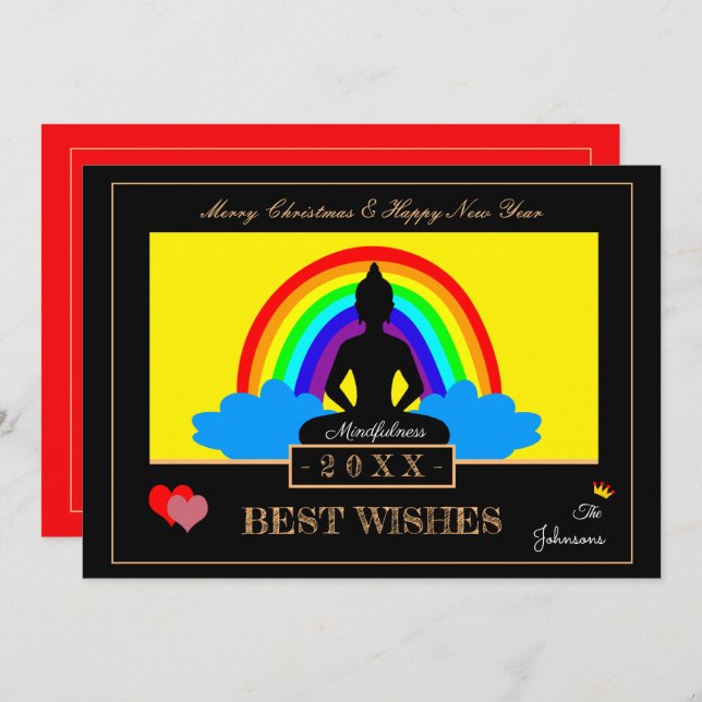 Rainbow Buddha & Mindfulness Yoga /meditation card (Front/Back)